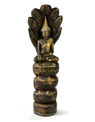 Narodeninový Budha, sobota, teak, čierno - zlatá patina, 50cm