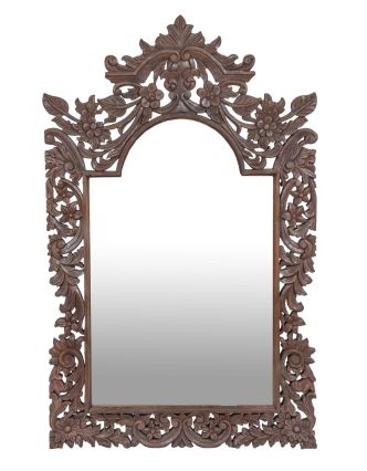 Zrcadlo z teakového dřeva, bohatě vyřezávané, 122x75x3cm