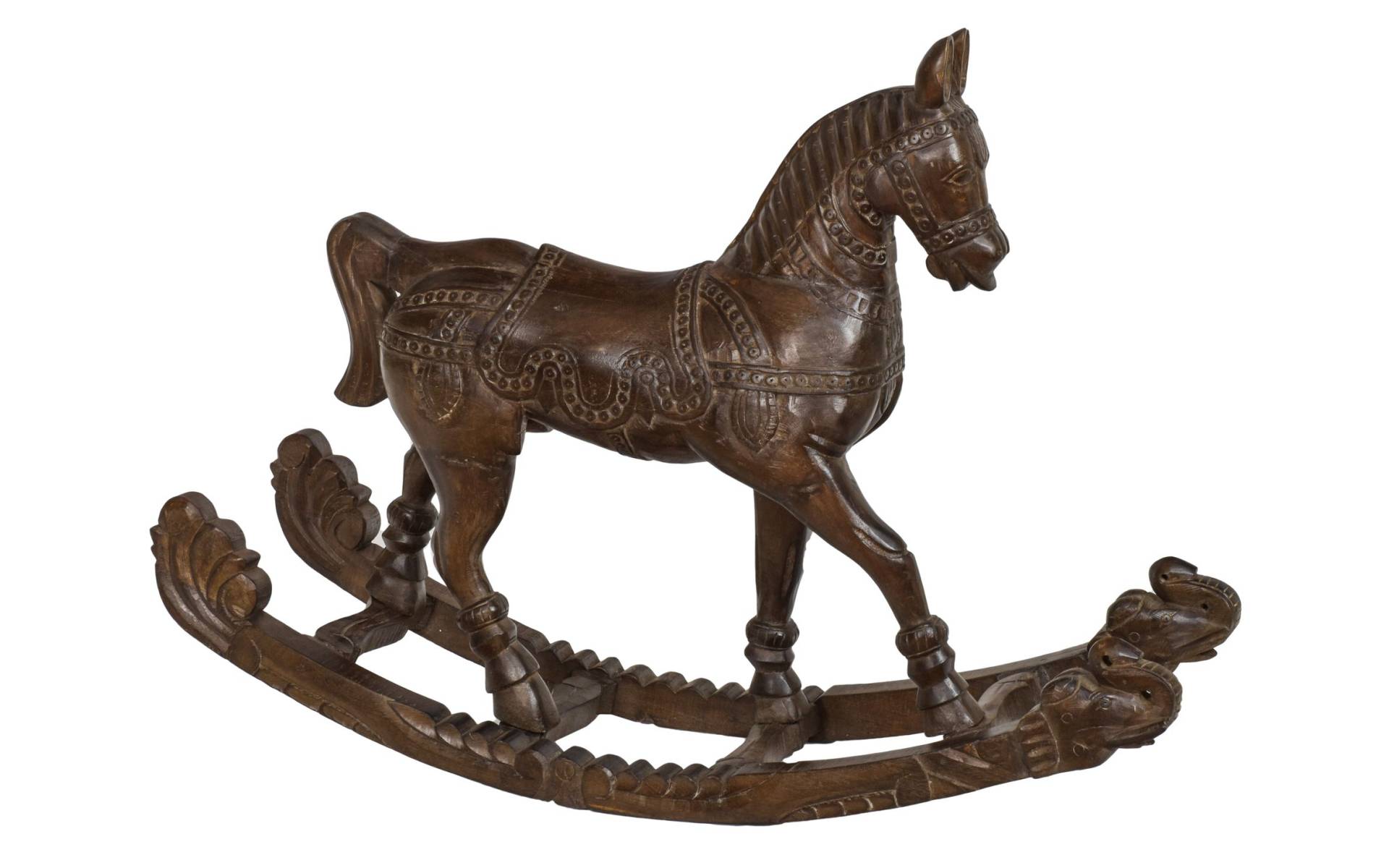 Hojdací kôň, ručne vyrezávaný, antik, mangové drevo, 104x30x78cm