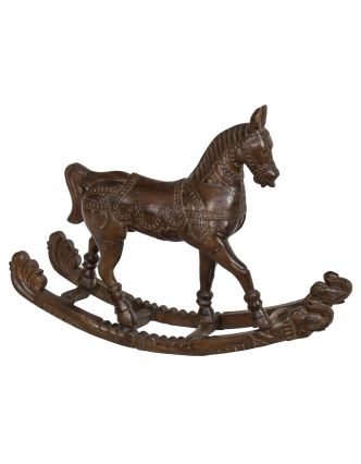 Hojdací kôň, ručne vyrezávaný, antik, mangové drevo, 104x30x78cm