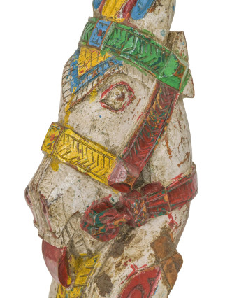 Starožitná hlava koňa z teakového dreva, farebná, 20x34x76cm