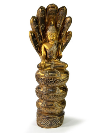 Narodeninový Budha, sobota, teak, zlatá patina, 63cm