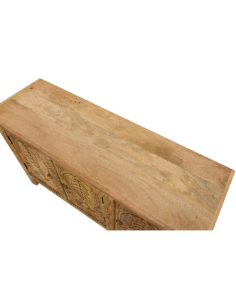 Komoda z mangového dřeva, ručně vyřezávaná, přírodní úprava, 123x40x76cm