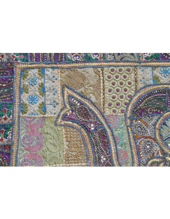 Patchworková tapiséria z Rajastanu, ručné práce, fialový slon, 148x108cm