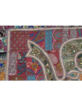 Patchworková tapiséria z Rajastanu, ručné práce, slon, vínová 152x104cm