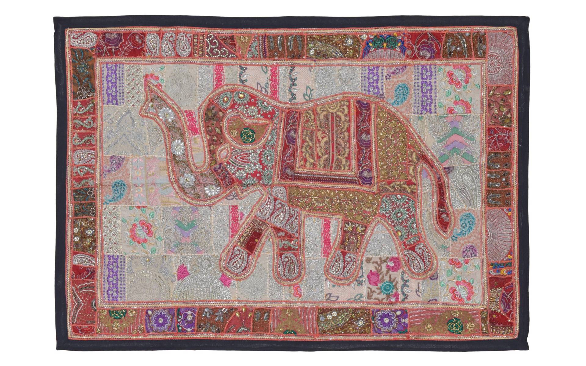Patchworková tapiséria z Rajastanu, ručné práce, vínový slon, 148x104cm