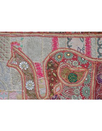 Patchworková tapiséria z Rajastanu, ručné práce, vínový slon, 148x104cm