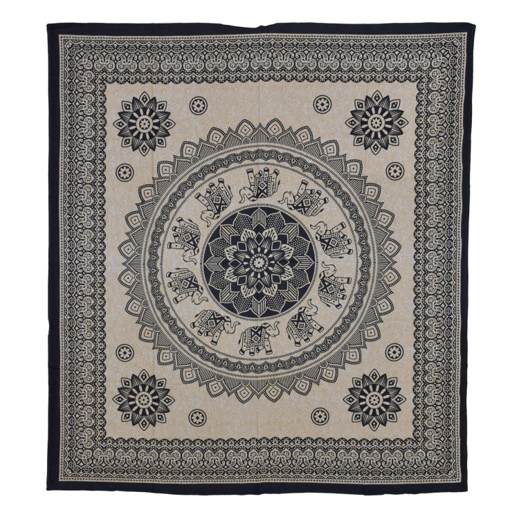 Prikrývka s tlačou, Mandala, čierno-béžová, 210x228 cm