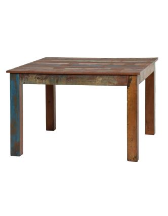 Jedálenský stôl a 4 stoličky v "Goa" štýle, teak, recyklované drevo, 120x120x78cm