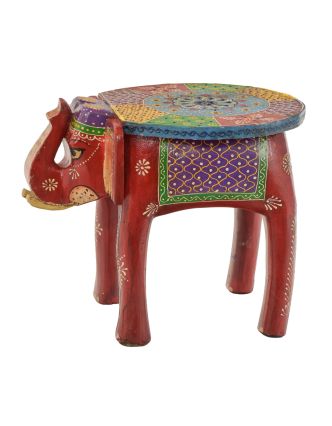 Stolička ve tvaru slona ručně malovaná, červená, 38x28x31cm