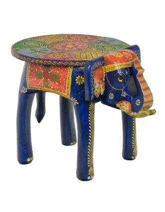 Stolička ve tvaru slona ručně malovaná, modrá, 38x28x31cm