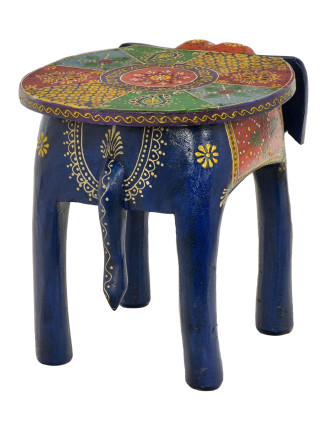 Stolička ve tvaru slona ručně malovaná, modrá, 38x28x31cm