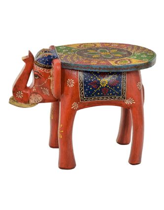 Stolička v tvare slona ručne maľovaná, oranžová, 38x28x31cm