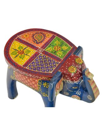 Stolička ve tvaru slona ručně malovaná, modrá, 30x19x18cm