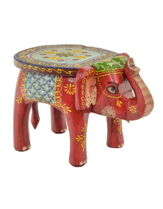 Stolička ve tvaru slona ručně malovaná, červená, 30x19x18cm