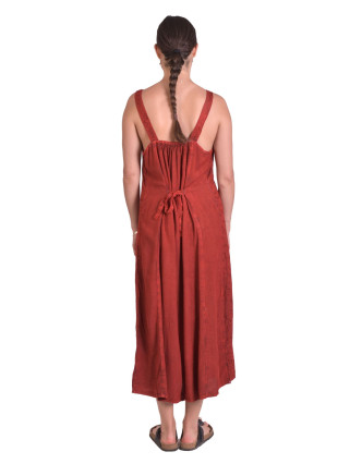 Dlhšie letné voľné šaty, tmavo červené, na ramienka, s výšivkou, viazanie na chrbte