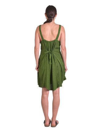 Krátke letné voľné šaty, zelené, na ramienka s výšivkou, viazanie na chrbte