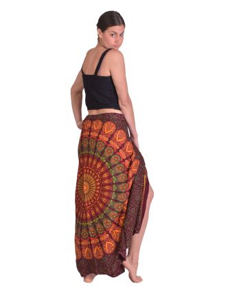 Sárong s ručnou tlačou vínový, farebná potlač - Mandala, 110x170cm