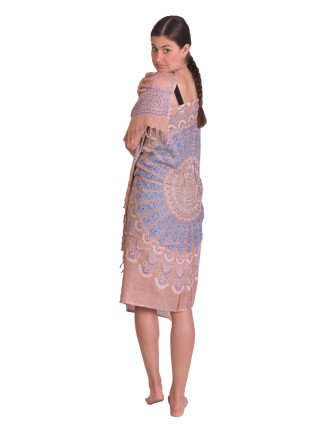 Sárong svetlo hnedý s farebnou Mandalou, 100x160cm + strapce, s ručnou tlačou