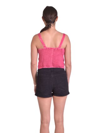 Letný krátky top na ramienka, ružový, ručná výšivka, žabičkovanie na chrbte