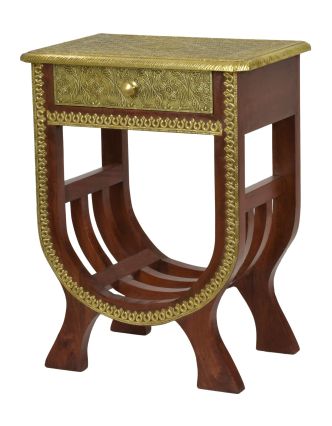 Nočný stolík z mangového dreva, mosadzné kovanie, 47x30x60cm