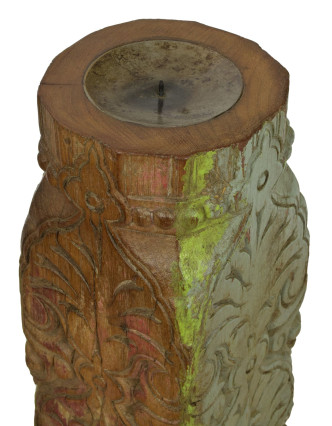 Dřevěný svícen ze starého teakového sloupu, 13x13x57cm