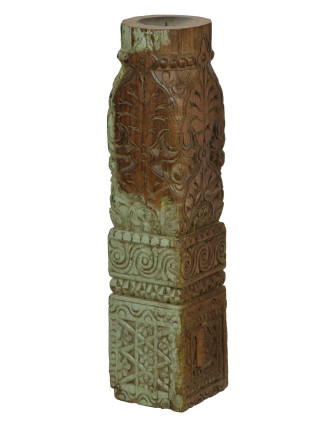 Dřevěný svícen ze starého teakového sloupu, 13x13x58cm
