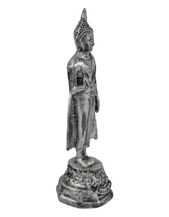 Narodeninový Budha, pondelok, živica, strieborná patina, 25cm