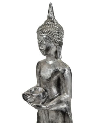 Narodeninový Budha, streda, živica, strieborná patina, 50cm