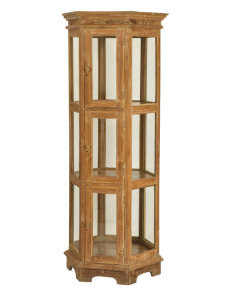 Velká prosklená skříň z teakového dřeva, 76x63x181cm