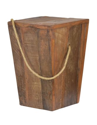 Stolička z teakového dreva, madlo z povrazu, 30x30x45cm