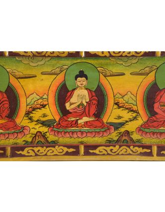 Drevený panel, Päť Dhjani Budhov, ručne maľované, 123x32x2cm