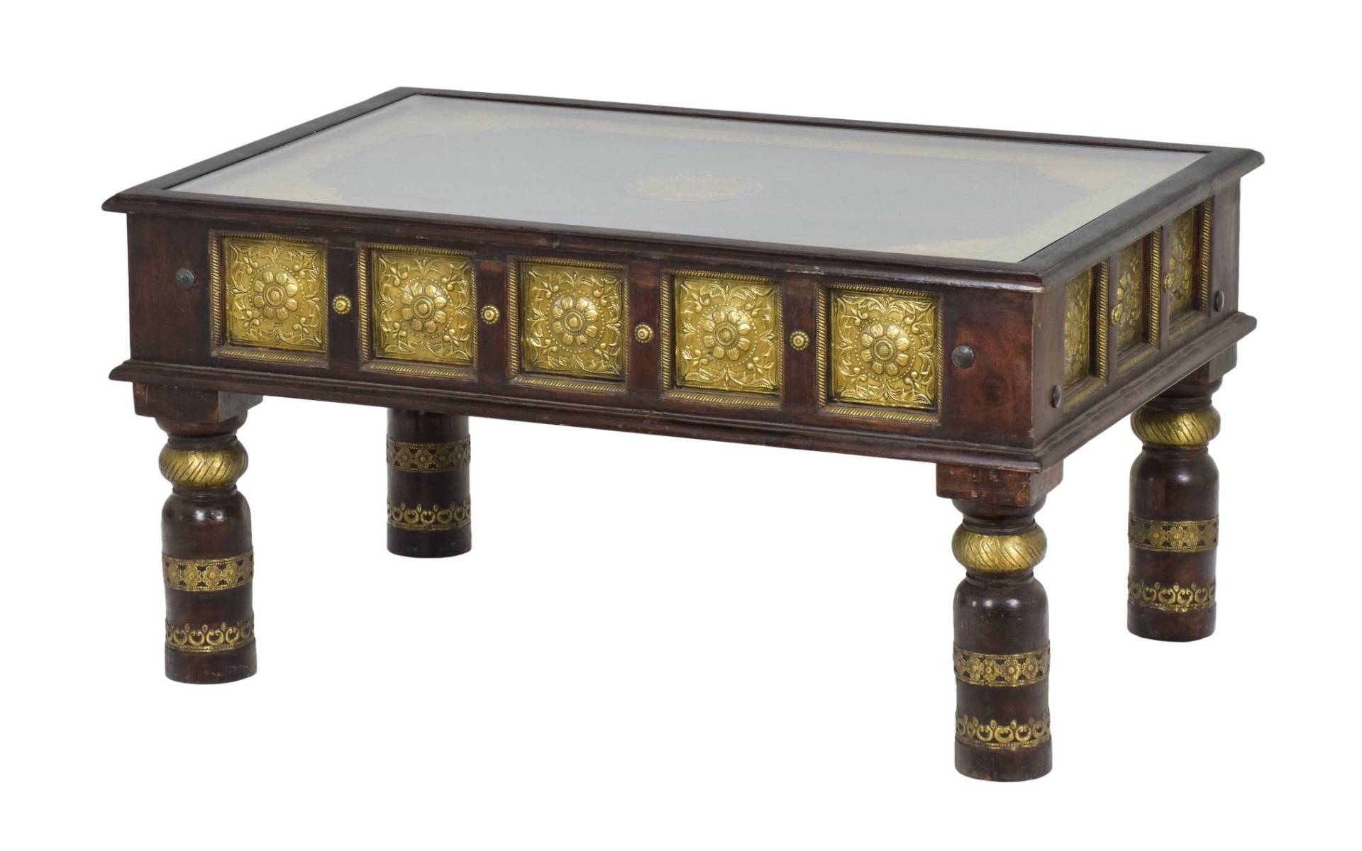 Konferenčný stolík z palisandra zdobený mosadzou, 90x60x45cm