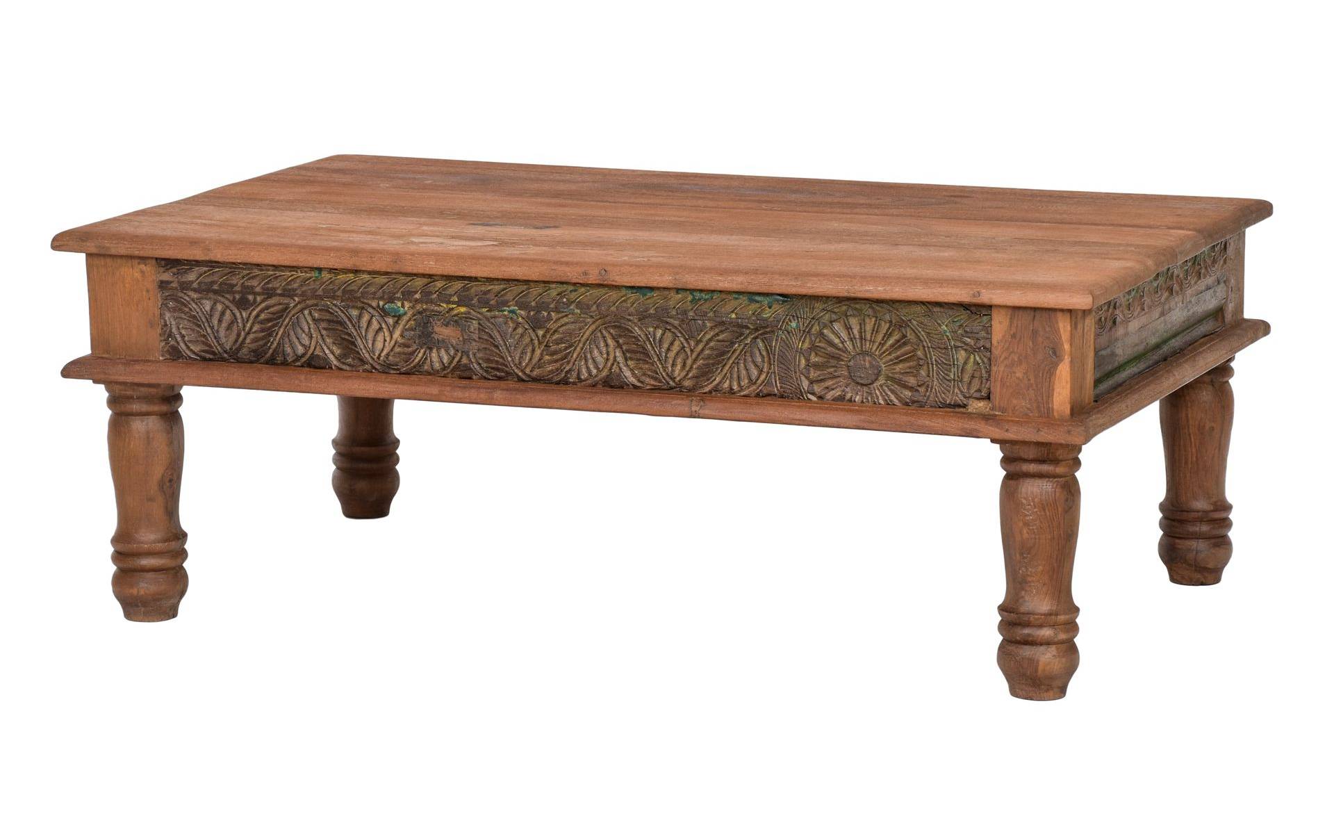 Konferenčný stolík z teakového dreva, ručné rezby, 122x75x45cm