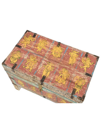 Truhla z mangového dreva zdobená ručnými kresbami, Ganéš, 61x35x47cm