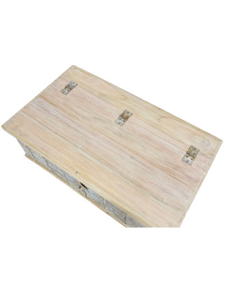 Truhla z teakového dreva, biela patina, 106x62x46cm
