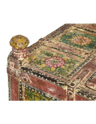 Starožitná truhla z teakového dreva, ručne maľovaná, 100x66x81cm