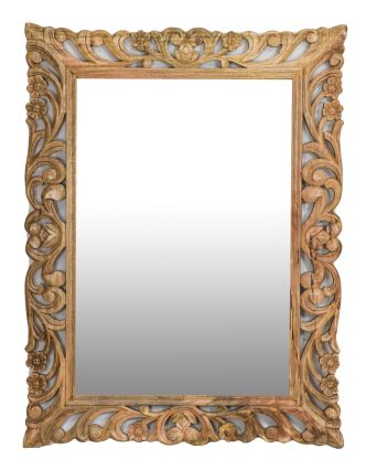 Zrcadlo ve vyřezávaném rámu, přírodní úprava, mango, 60x4x90cm