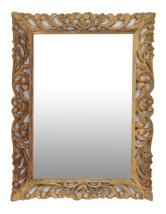 Zrcadlo ve vyřezávaném rámu, přírodní úprava, mango, 60x4x90cm