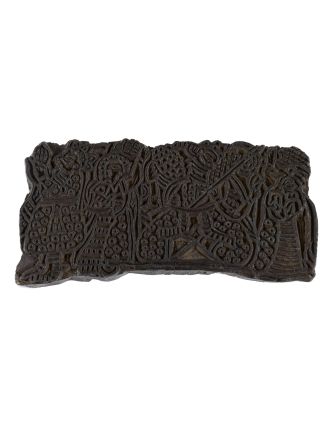Stará pečiatka na textil z mangového dreva, figúry, 16x8x6cm