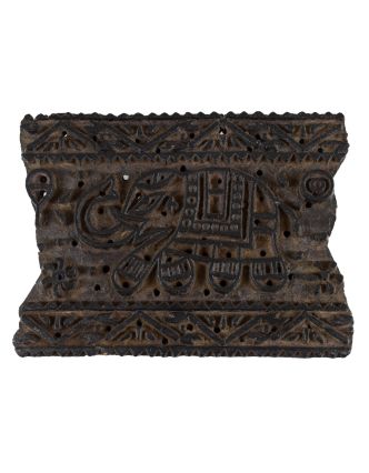 Staré razítko na textil z mangového dřeva, slon, 20x15x7cm