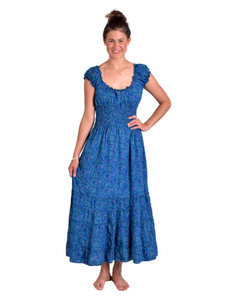 Dlouhé šaty na ramínka, tmavě modré s drobným paisley potiskem