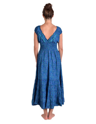 Dlouhé šaty na ramínka, tmavě modré s drobným paisley potiskem