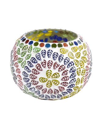 Lampička, skleněná mozaika, barevná, kulatá, průměr 11cm, výška 9cm