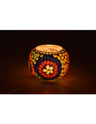 Lampička, skleněná mozaika, barevná, kulatá, průměr 11cm, výška 9cm