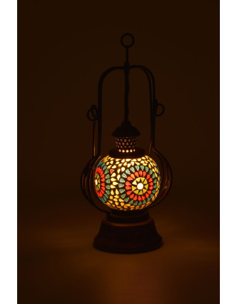 Mozaiková lucerna na svíčku, multibarevná, sklo, ruční práce, 13x13x40cm