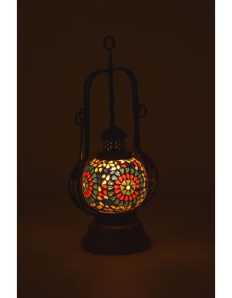 Mozaiková lucerna na svíčku, multibarevná, sklo, ruční práce, 13x13x40cm
