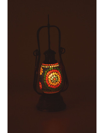 Mozaiková lucerna na svíčku, multibarevná, sklo, ruční práce, 14x14x41cm