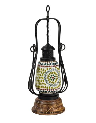 Mozaiková lucerna na svíčku, multibarevná, sklo, ruční práce, 14x14x41cm