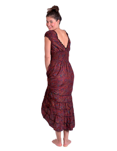 Dlouhé šaty na ramínka, černo-červené s drobným paisley potiskem